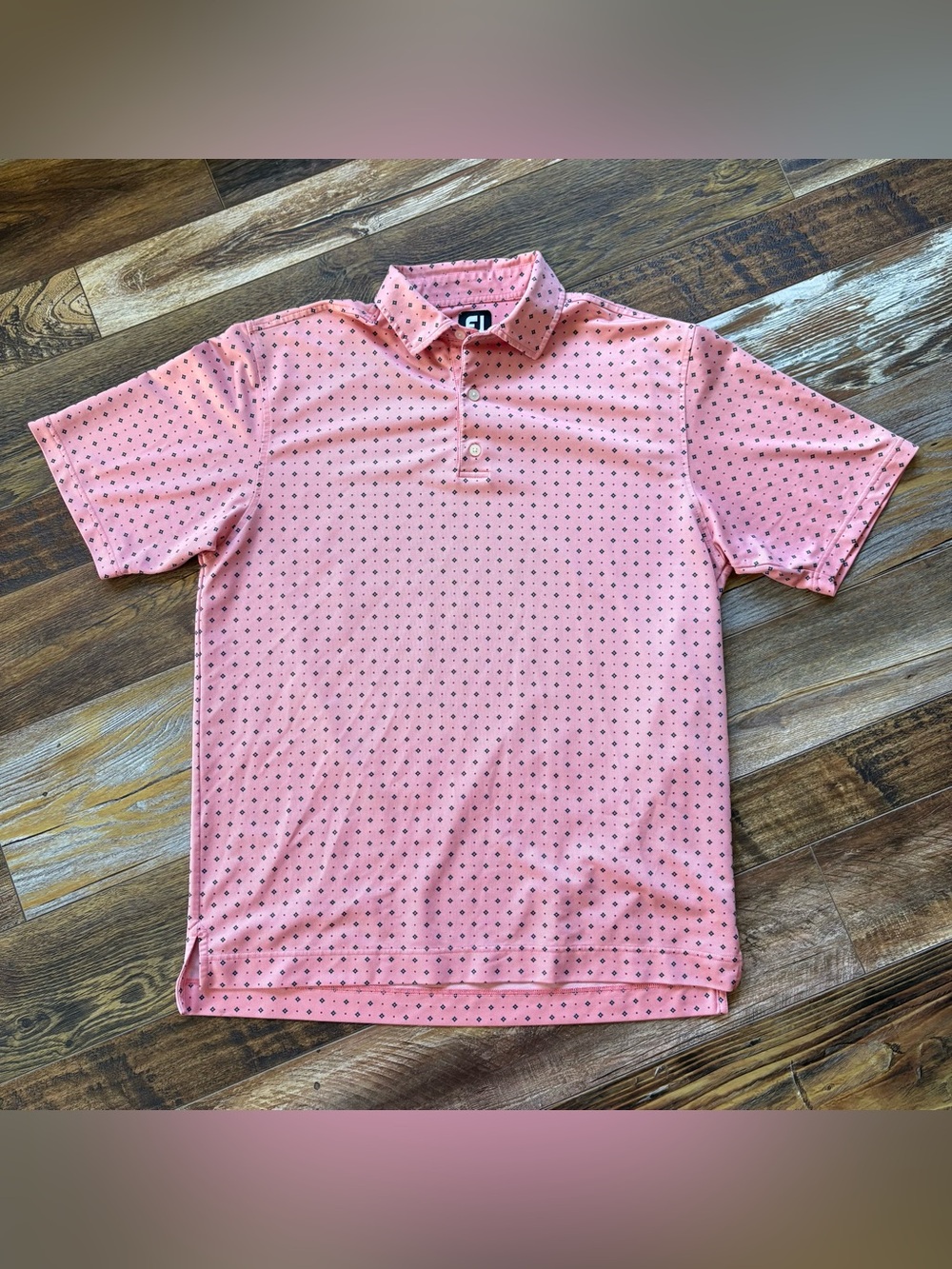 FootJoy Golf Polo Men’s Large Coral Athletic Fit Deco Print Self Collar